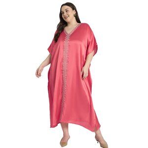 Gypsie Blu Fashionable Satin Embroidery Kaftan Dress Plus Size Maxi Dresses Gown